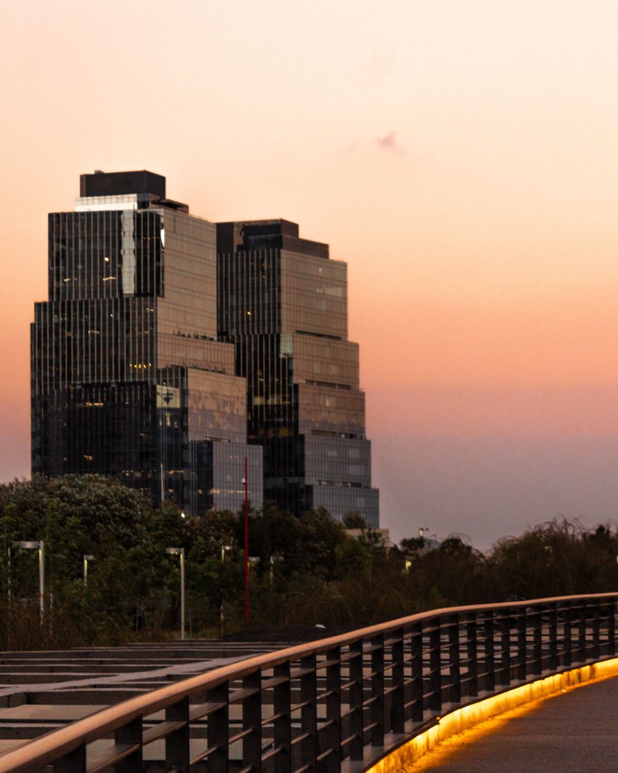 City skyline at dusk